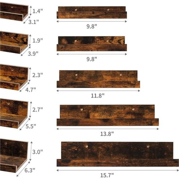 Set of 5 Home Floating Shelves for Wall Décor Storage, Shelves Wall Mounted - Picture 7 of 7